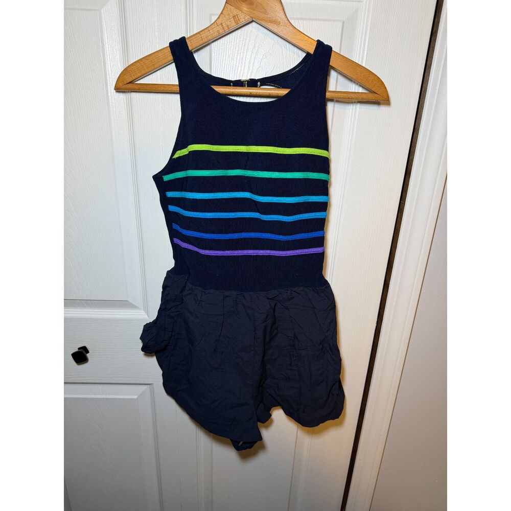 Gabar Sweetwear Navy Rainbow Stripe Open Back Swim Dress Womens 12
